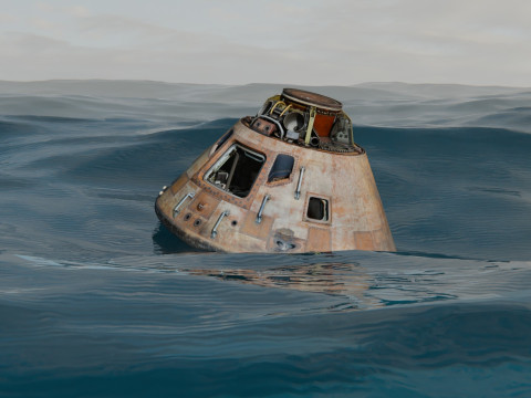 Animowana kapsuła Apollo unosząca się w oceanie Model 3D