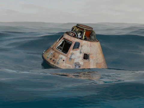 Animated Apollo Capsule Floating In The Ocean 3D Model