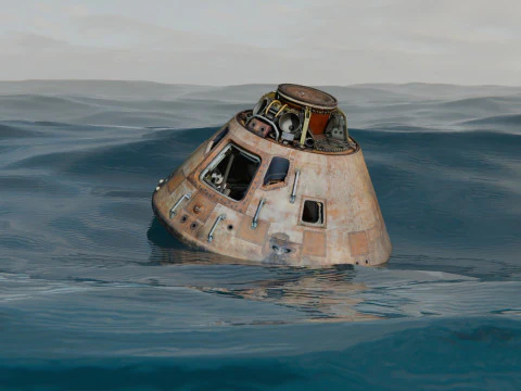 Animated Apollo Capsule Floating In The Ocean 3D Model
