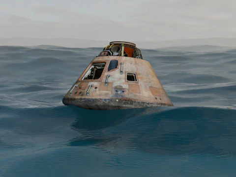 Animated Apollo Capsule Floating In The Ocean 3D Model