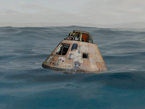 Animated Apollo Capsule Floating In The Ocean 3D Model