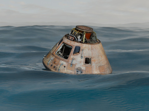 Animowana kapsuła Apollo unosząca się w oceanie Model 3D