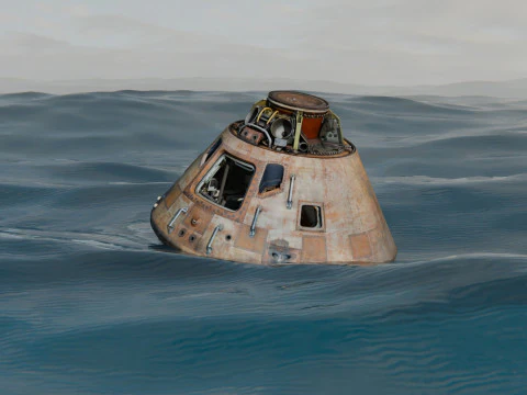 Animated Apollo Capsule Floating In The Ocean 3D Model