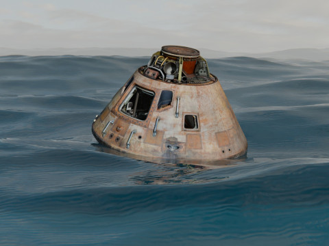 Animowana kapsuła Apollo unosząca się w oceanie Model 3D