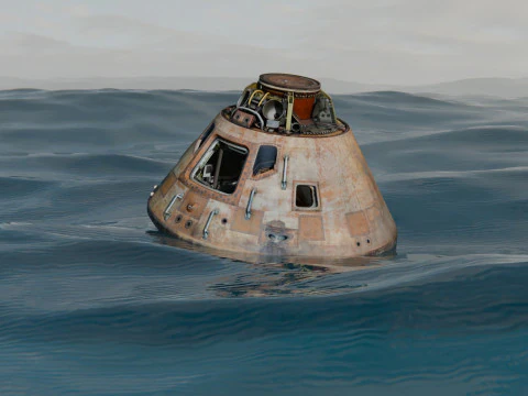 Animated Apollo Capsule Floating In The Ocean 3D Model