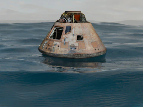 Animated Apollo Capsule Floating In The Ocean 3D Model