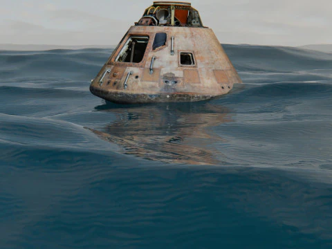 Animated Apollo Capsule Floating In The Ocean 3D Model
