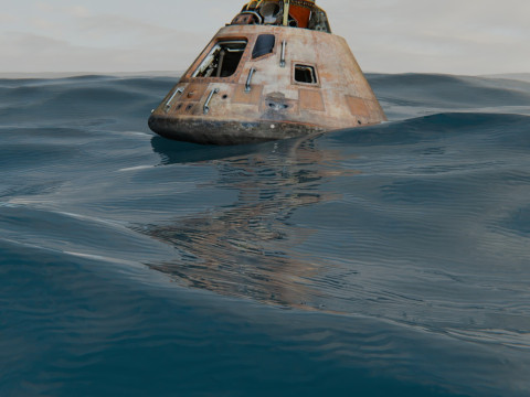 Animowana kapsuła Apollo unosząca się w oceanie Model 3D