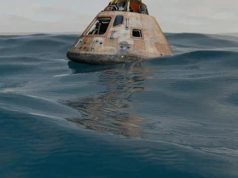 Animated Apollo Capsule Floating In The Ocean 3D Model