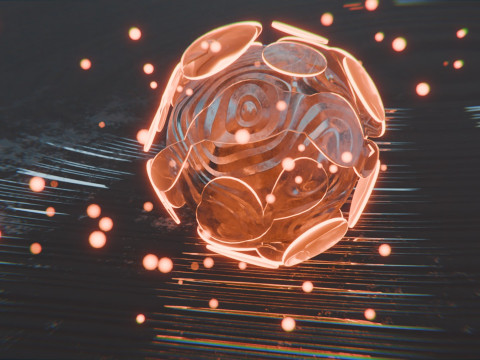 グロー粒子アニメーションを使用した抽象オブジェクト 3Dモデル