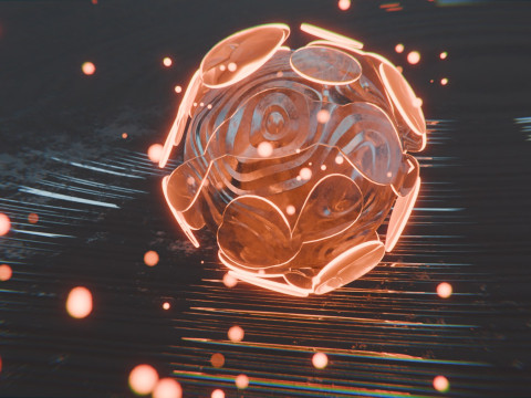 चमक कणों एनीमेशन के साथ सार वस्तु 3D मॉडल