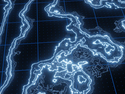 Sci-Fi Holographic Topographic Grid Map 3D Model