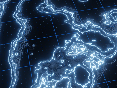 Sci-Fi Holographic Topographic Grid Map 3D Model