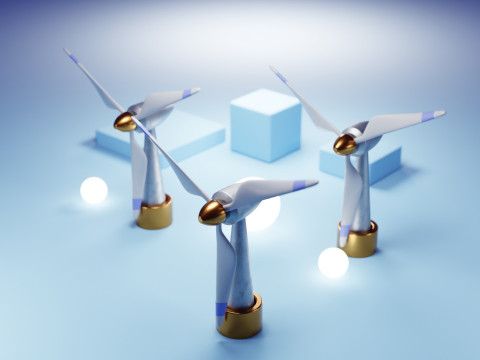 Premium Stylized Wind Turbine Set 3D Model