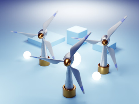 Premium Stylized Wind Turbine Set 3D Model