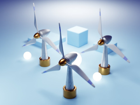 Premium Stylized Wind Turbine Set 3D Model