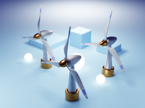 Premium Stylized Wind Turbine Set 3D Model