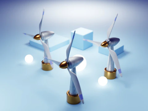 Premium Stylized Wind Turbine Set 3D Model