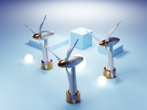 Premium Stylized Wind Turbine Set 3D Model
