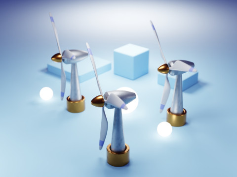 Premium Stylized Wind Turbine Set 3D Model