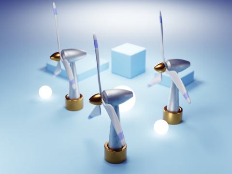 Premium Stylized Wind Turbine Set 3D Model