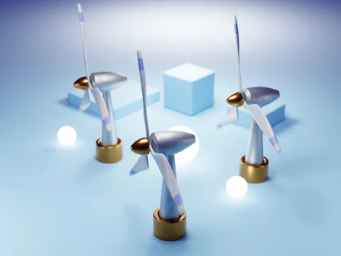 Premium Stylized Wind Turbine Set 3D Model