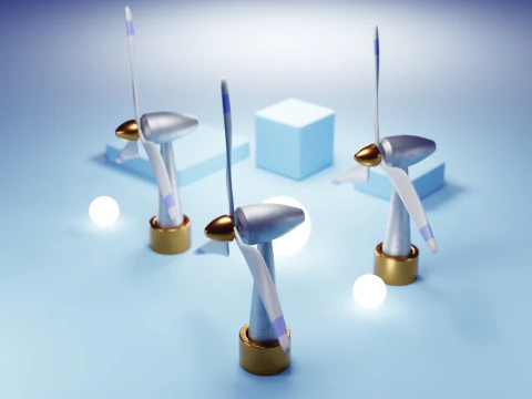 Premium Stylized Wind Turbine Set 3D Model