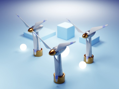 Premium Stylized Wind Turbine Set 3D Model
