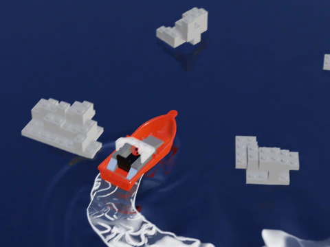 Lego - Inspired Red Boat and Iceberg Stylized 3D Animation Set 3D Model