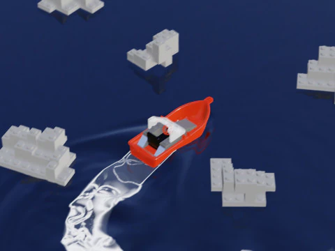 Lego - Inspired Red Boat and Iceberg Stylized 3D Animation Set 3D Model