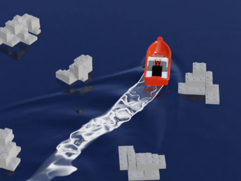 Lego - Inspired Red Boat and Iceberg Stylized 3D Animation Set 3D Model