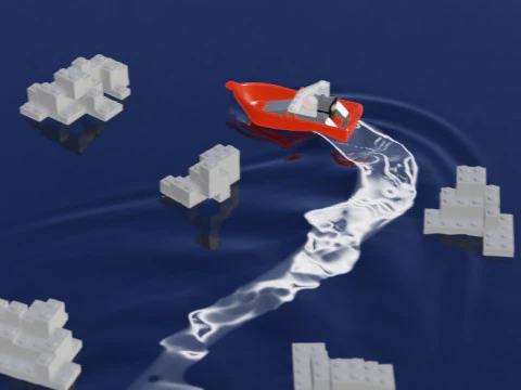 Lego - Inspired Red Boat and Iceberg Stylized 3D Animation Set 3D Model