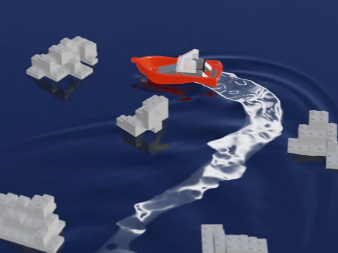 Lego - Inspired Red Boat and Iceberg Stylized 3D Animation Set 3D Model
