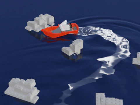 Lego - Inspired Red Boat and Iceberg Stylized 3D Animation Set 3D Model