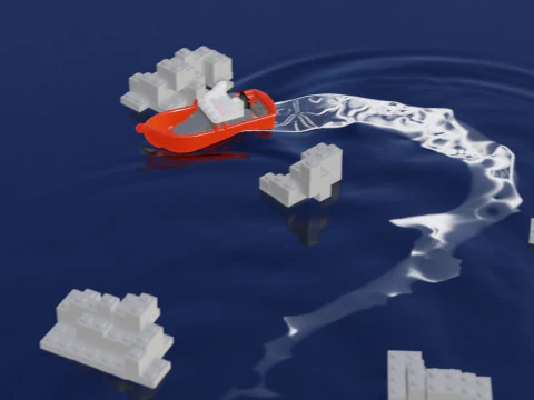 Lego - Inspired Red Boat and Iceberg Stylized 3D Animation Set 3D Model