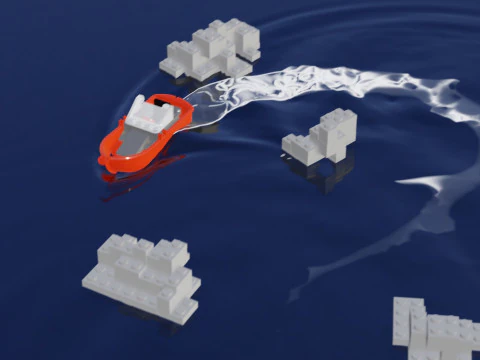 Lego - Inspired Red Boat and Iceberg Stylized 3D Animation Set 3D Model