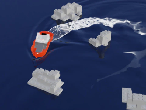 Lego - Inspired Red Boat and Iceberg Stylized 3D Animation Set 3D Model