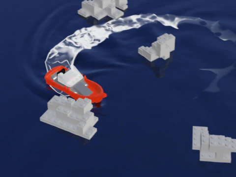 Lego - Inspired Red Boat and Iceberg Stylized 3D Animation Set 3D Model