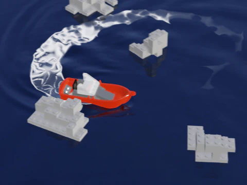 Lego - Inspired Red Boat and Iceberg Stylized 3D Animation Set 3D Model