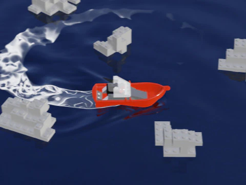 Lego - Inspired Red Boat and Iceberg Stylized 3D Animation Set 3D Model