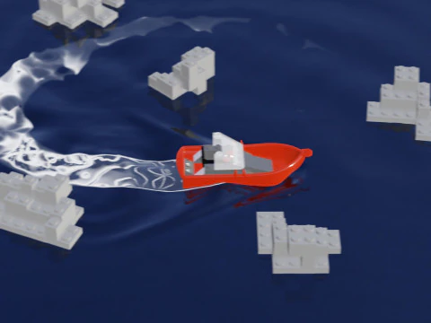 Lego - Inspired Red Boat and Iceberg Stylized 3D Animation Set 3D Model