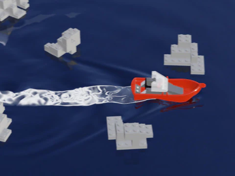 Lego - Inspired Red Boat and Iceberg Stylized 3D Animation Set 3D Model