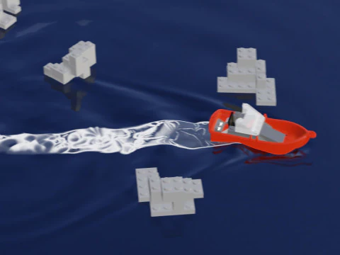 Lego - Inspired Red Boat and Iceberg Stylized 3D Animation Set 3D Model