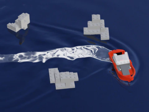 Lego - Inspired Red Boat and Iceberg Stylized 3D Animation Set 3D Model