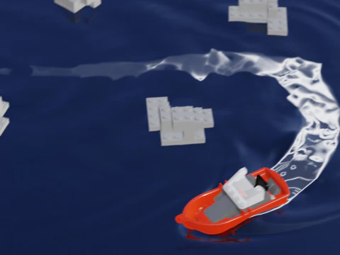 Lego - Inspired Red Boat and Iceberg Stylized 3D Animation Set 3D Model