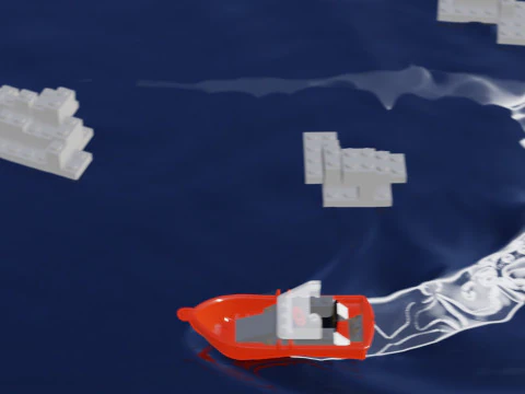 Lego - Inspired Red Boat and Iceberg Stylized 3D Animation Set 3D Model
