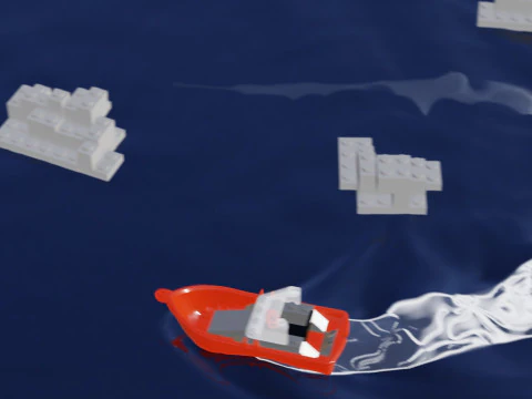 Lego - Inspired Red Boat and Iceberg Stylized 3D Animation Set 3D Model