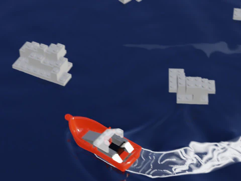 Lego - Inspired Red Boat and Iceberg Stylized 3D Animation Set 3D Model
