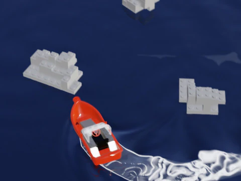 Lego - Inspired Red Boat and Iceberg Stylized 3D Animation Set 3D Model