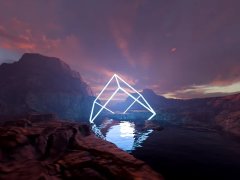 Sci-Fi Neon Pyramid Landscape 3D Model